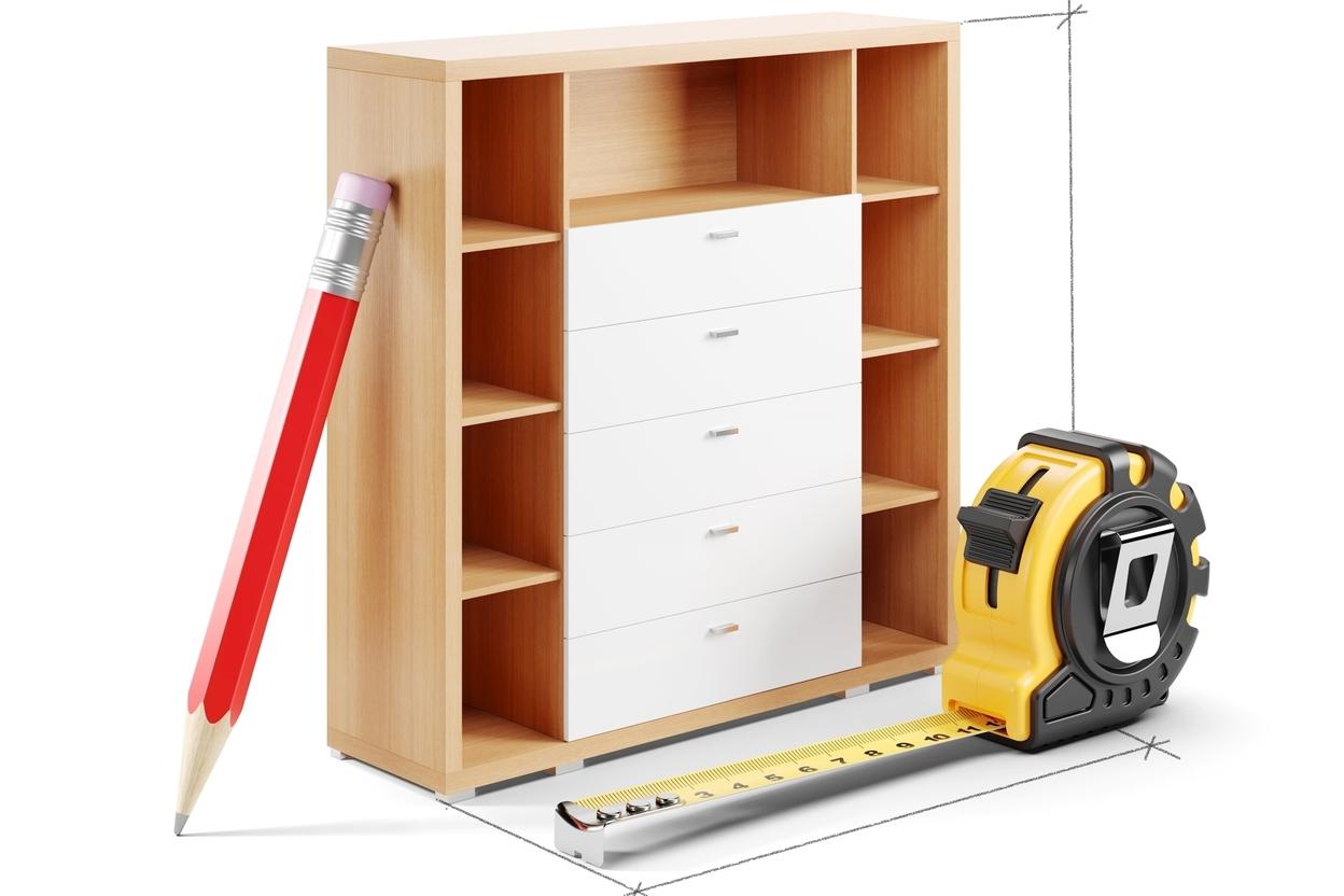 Hintergrund Freiplanung - Schrank, Massband und Bleistift Schrank, Massband und Bleistift